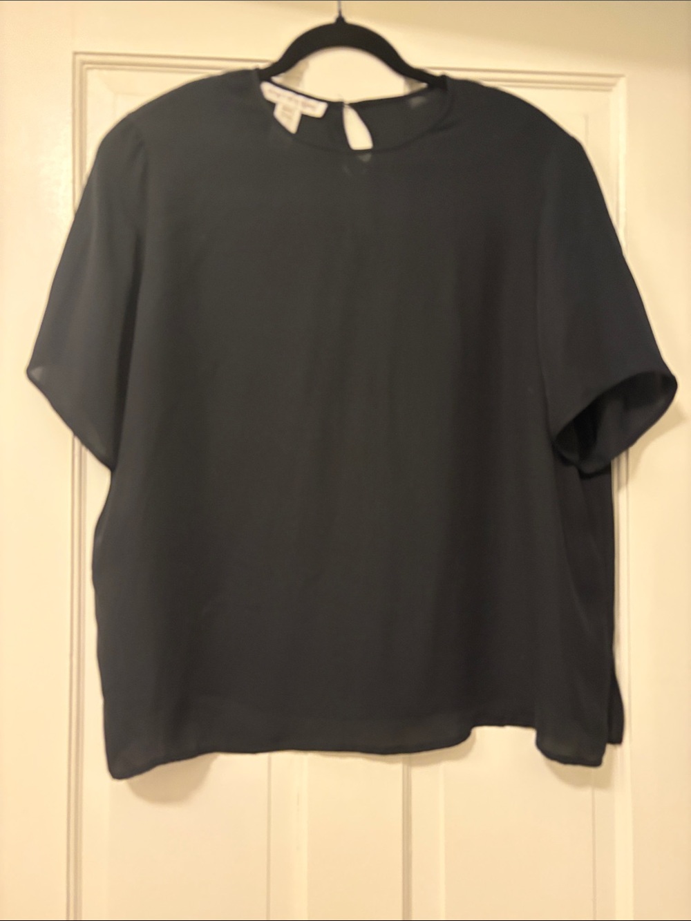 Jones New York Black 100% Silk Short-Sleeve Blouse